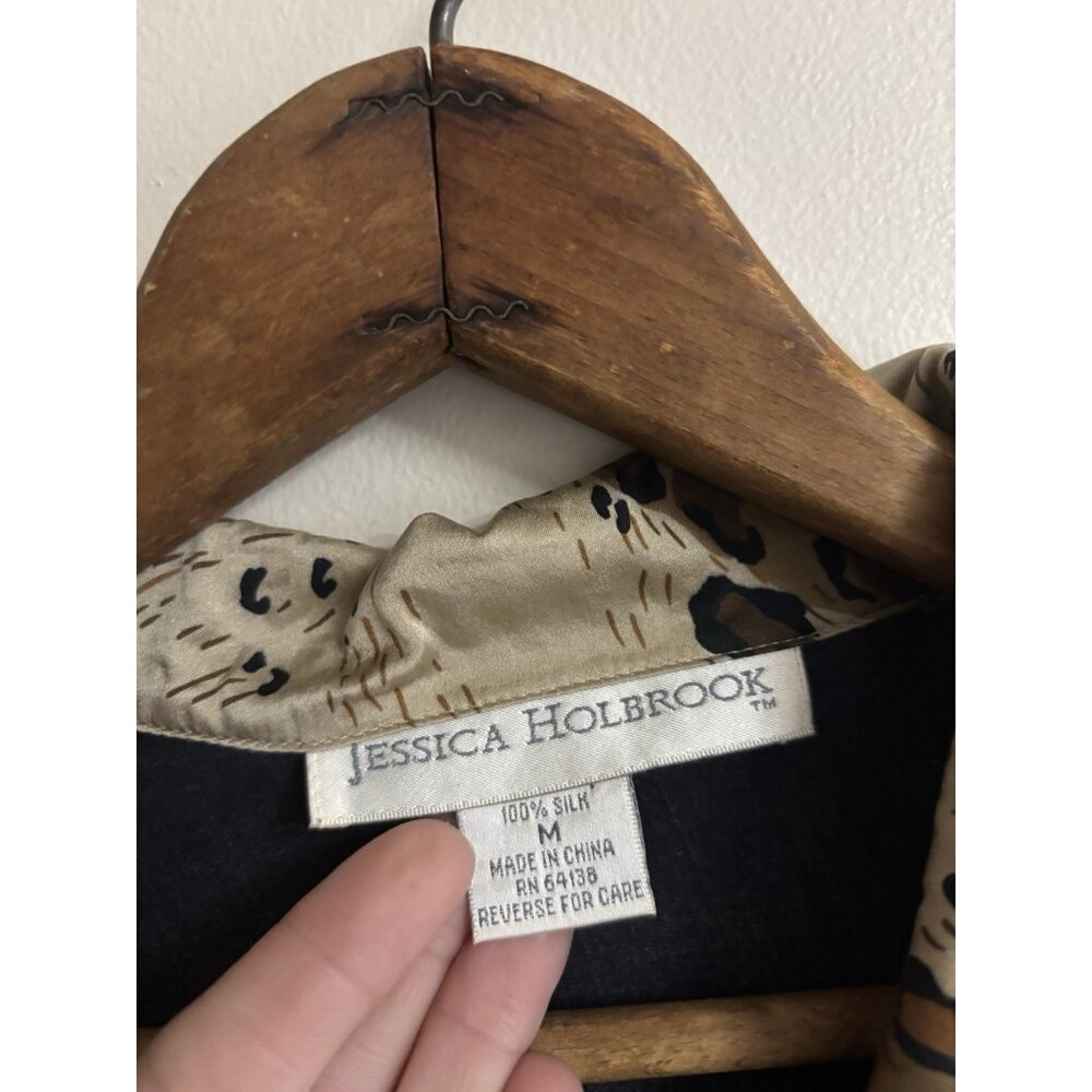 Jessica Holbrook Leopard Print SILK Shirt Cheetah Cat Animal Print Shirt Medium - Picture 2 of 10